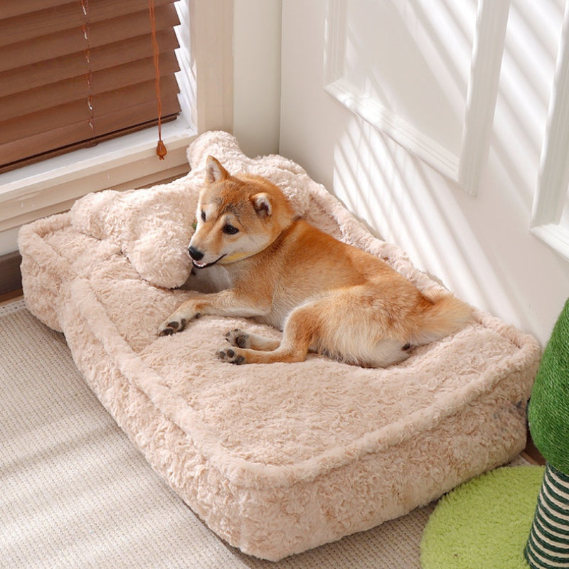 Faux Fur Square Pet Padding Bed with  Pillow