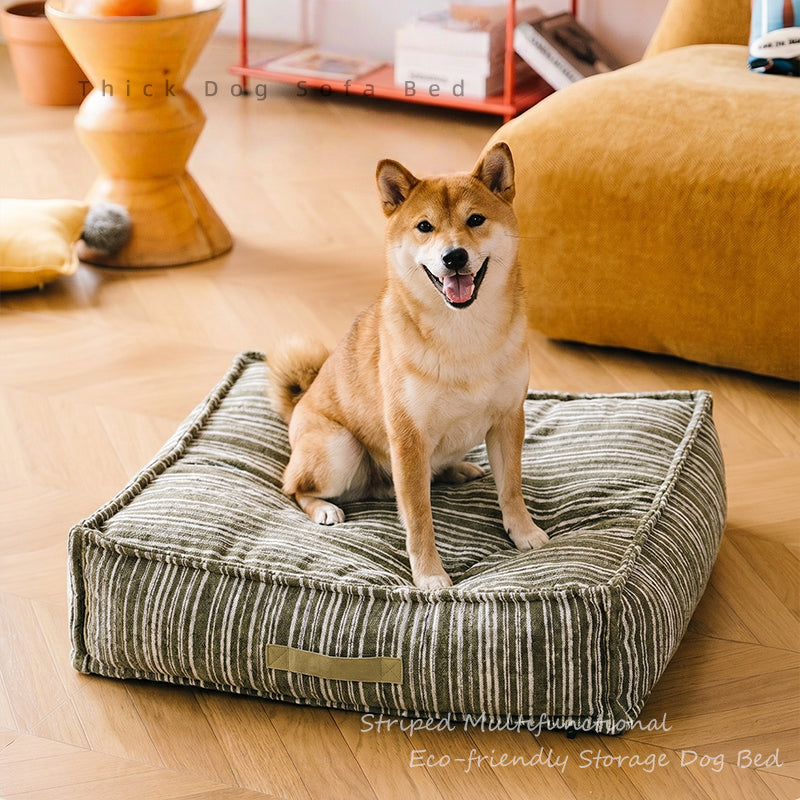Cozy Textured Stripe Storage Ottoman Dog Bed