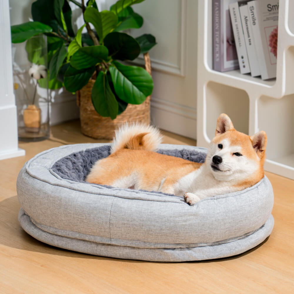 Plush Grey Donut Orthopedic Dog Bed