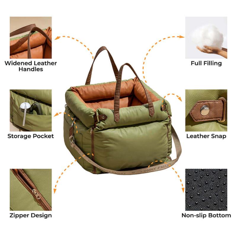 Olive Green Premium Dog Car Elevated Bed