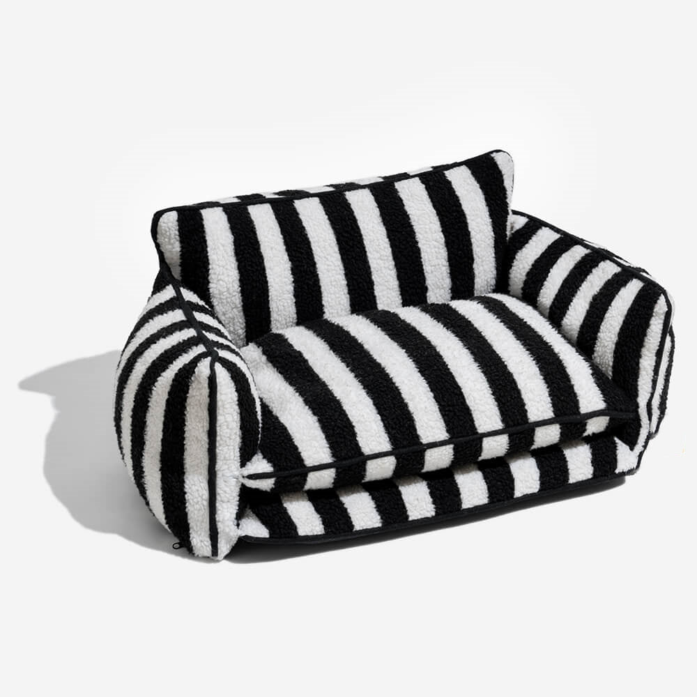 Black and White Strip Faux Lambswool Pet Sofa Bed
