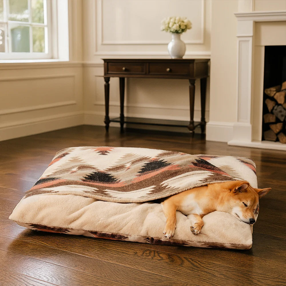 Beige Bohemian Calming Dog Bed