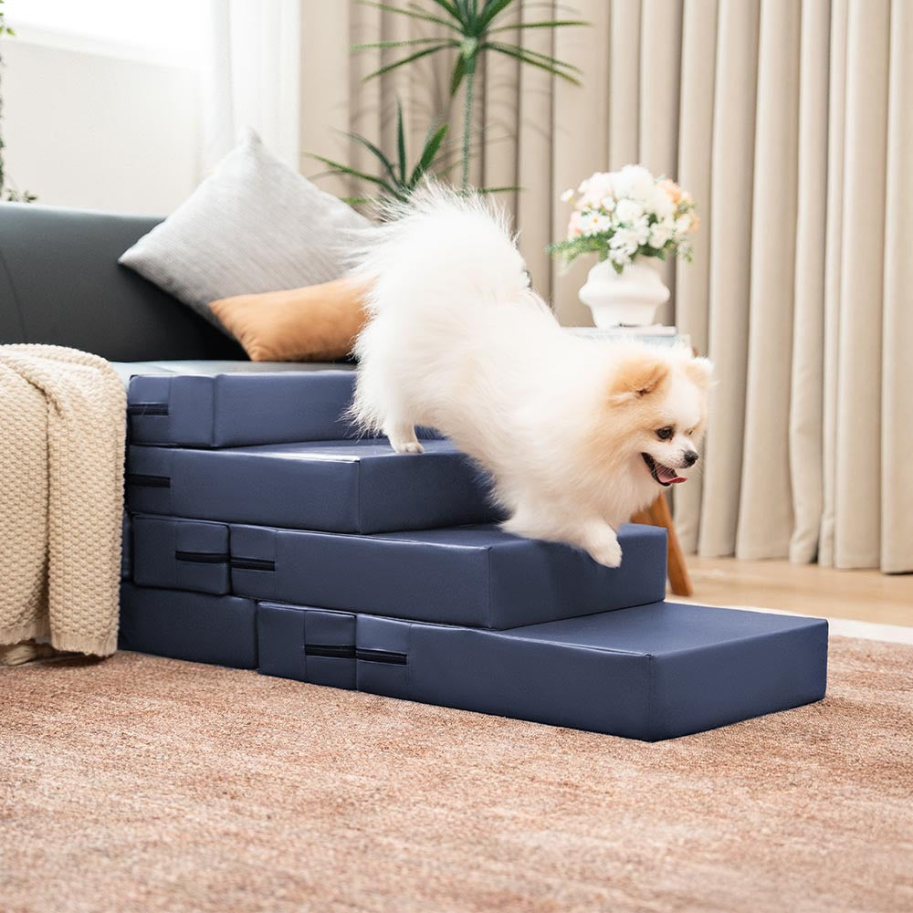 Waterproof PU Leather Multi-Tier Pet Stairs-Dark Blue