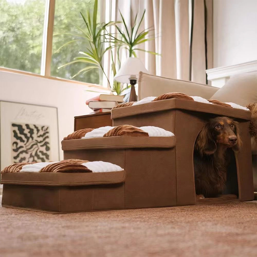 Multifunctional and Foldable Plaid Dog Stairs with Storage