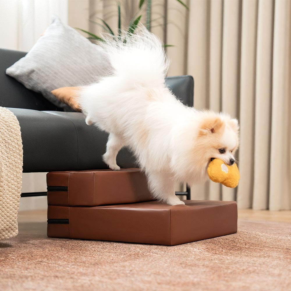 Waterproof PU Leather Multi-Tier Pet Stairs-Coffee