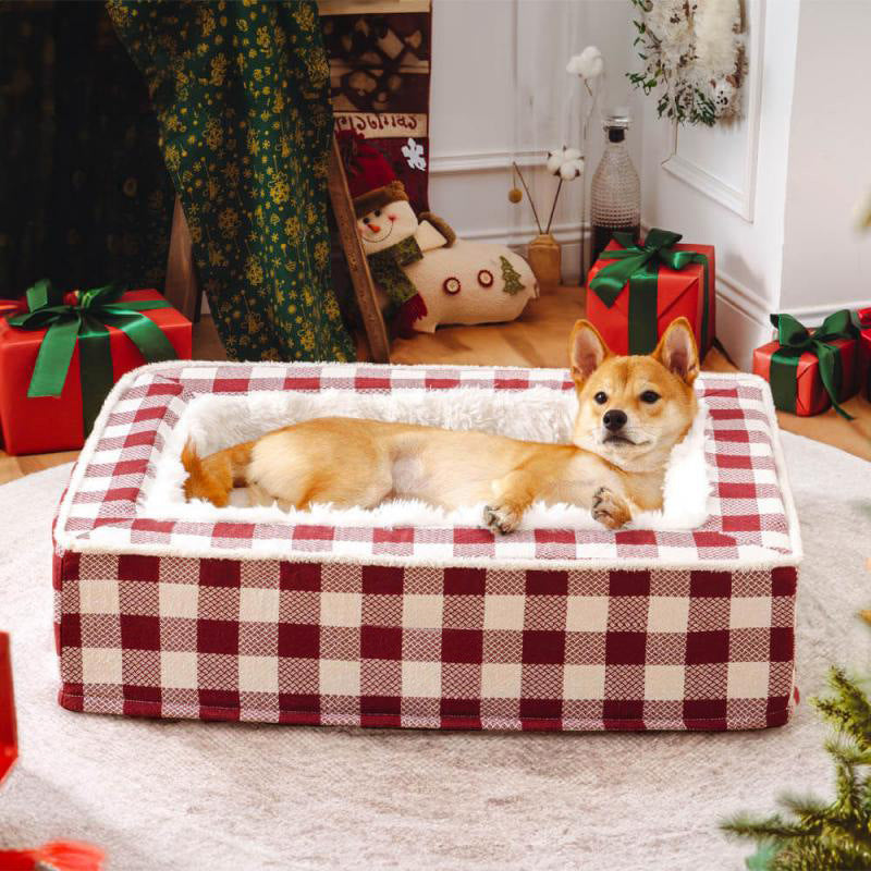 Christmas Cozy Dog Calming Bed-Red