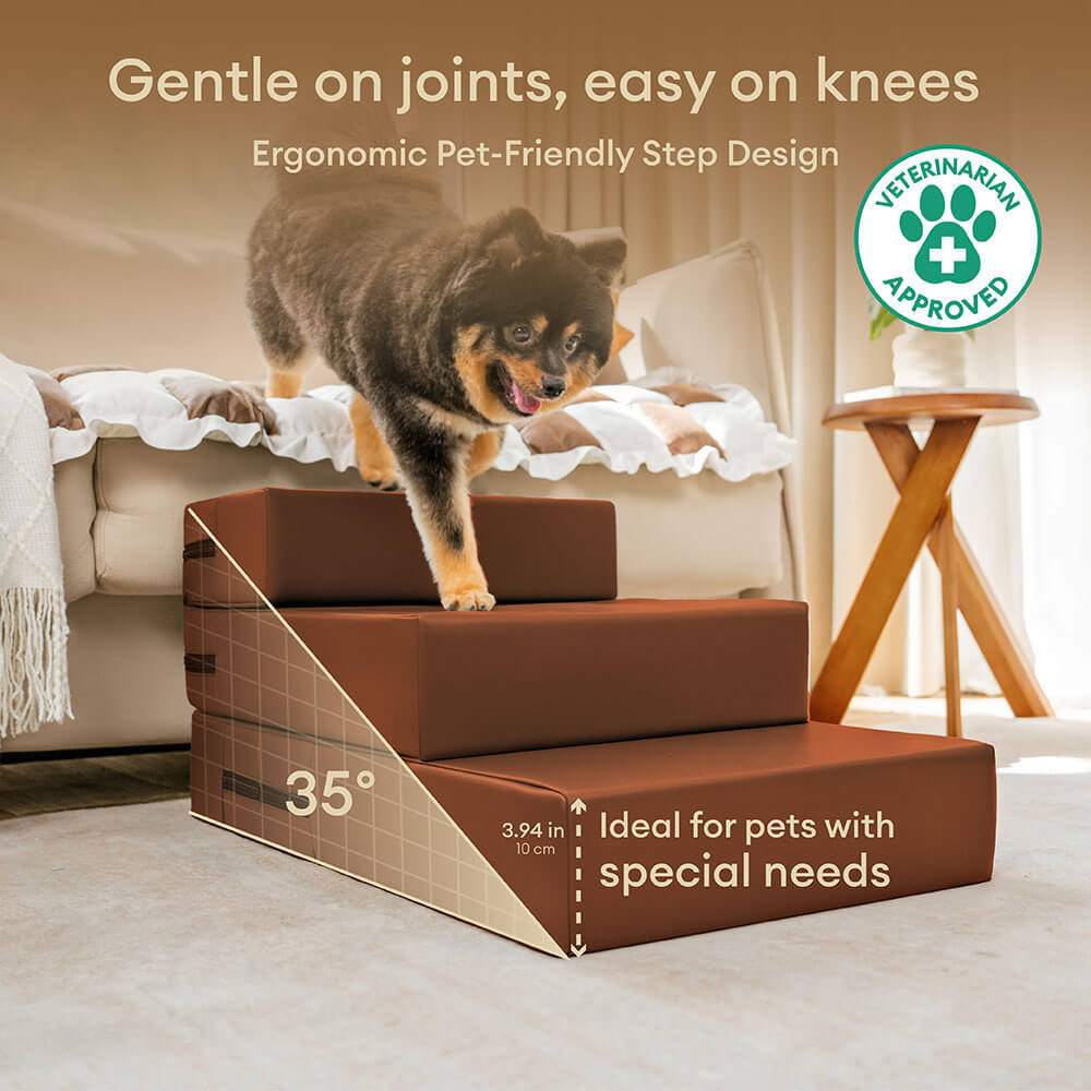 Waterproof PU Leather Multi-Tier Pet Stairs-Coffee