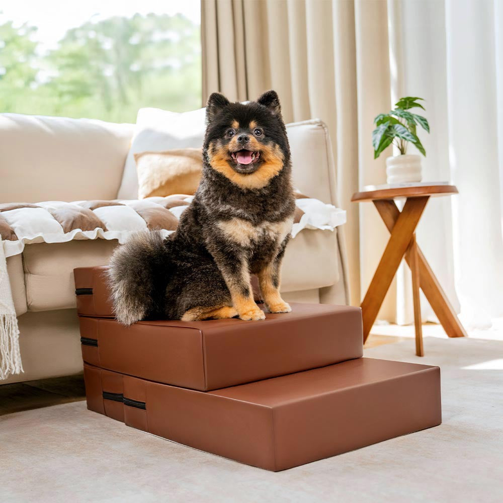Waterproof PU Leather Multi-Tier Pet Stairs-Coffee