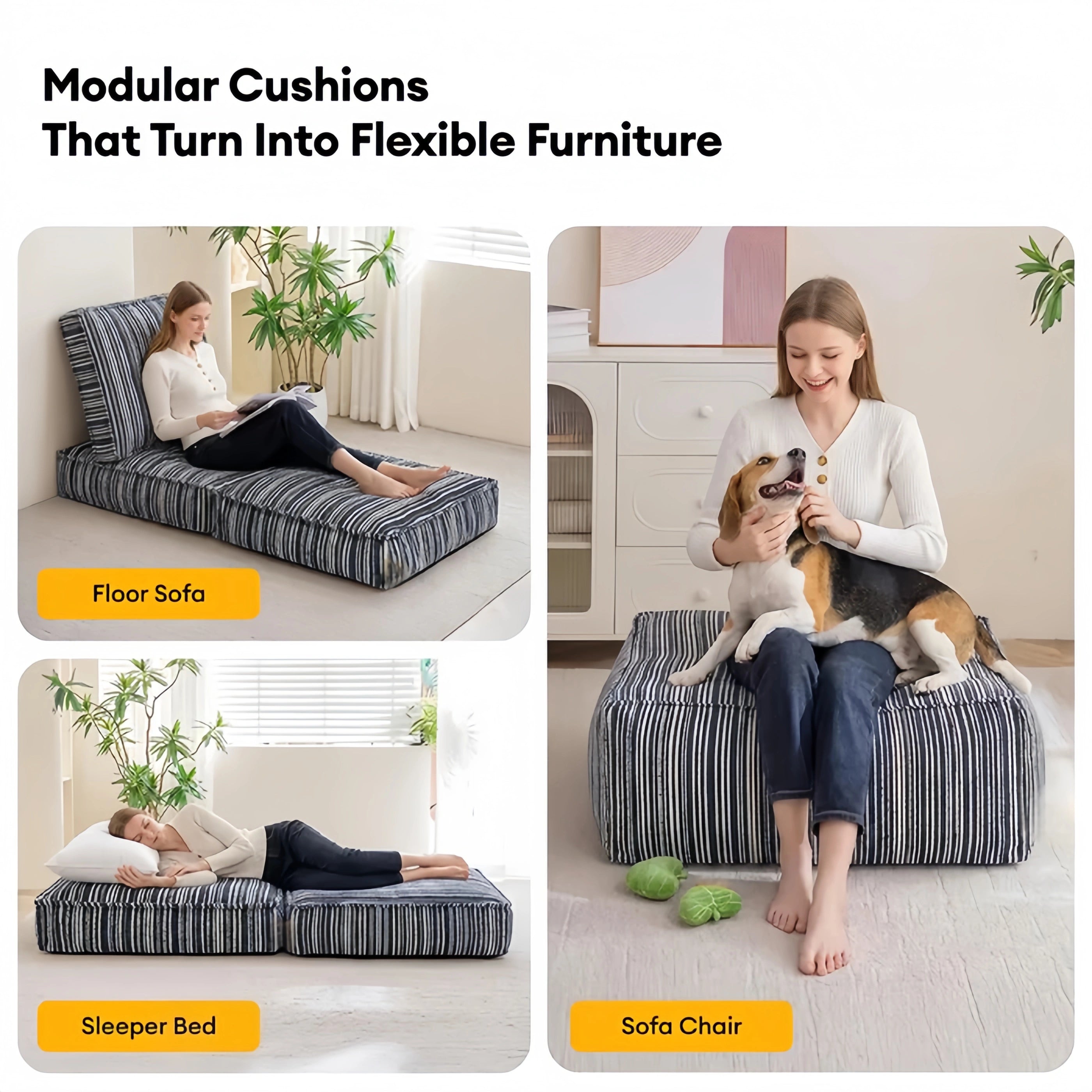 Cozy Textured Stripe Storage Ottoman Dog Bed