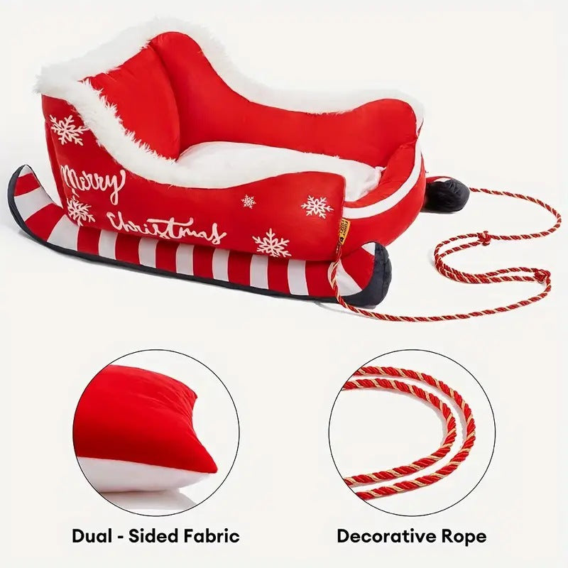 Christmas Sleigh Cozy Dog Bed-Red