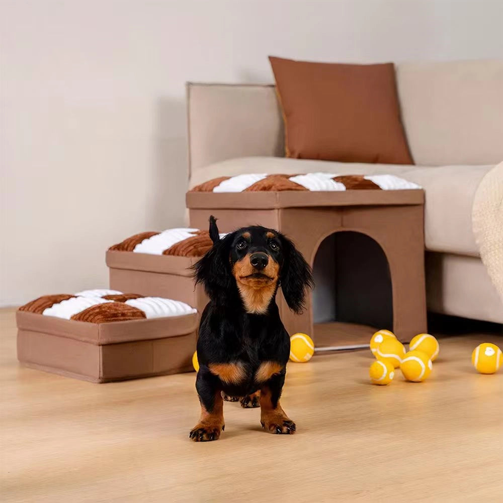 Multifunctional and Foldable Plaid Dog Stairs with Storage