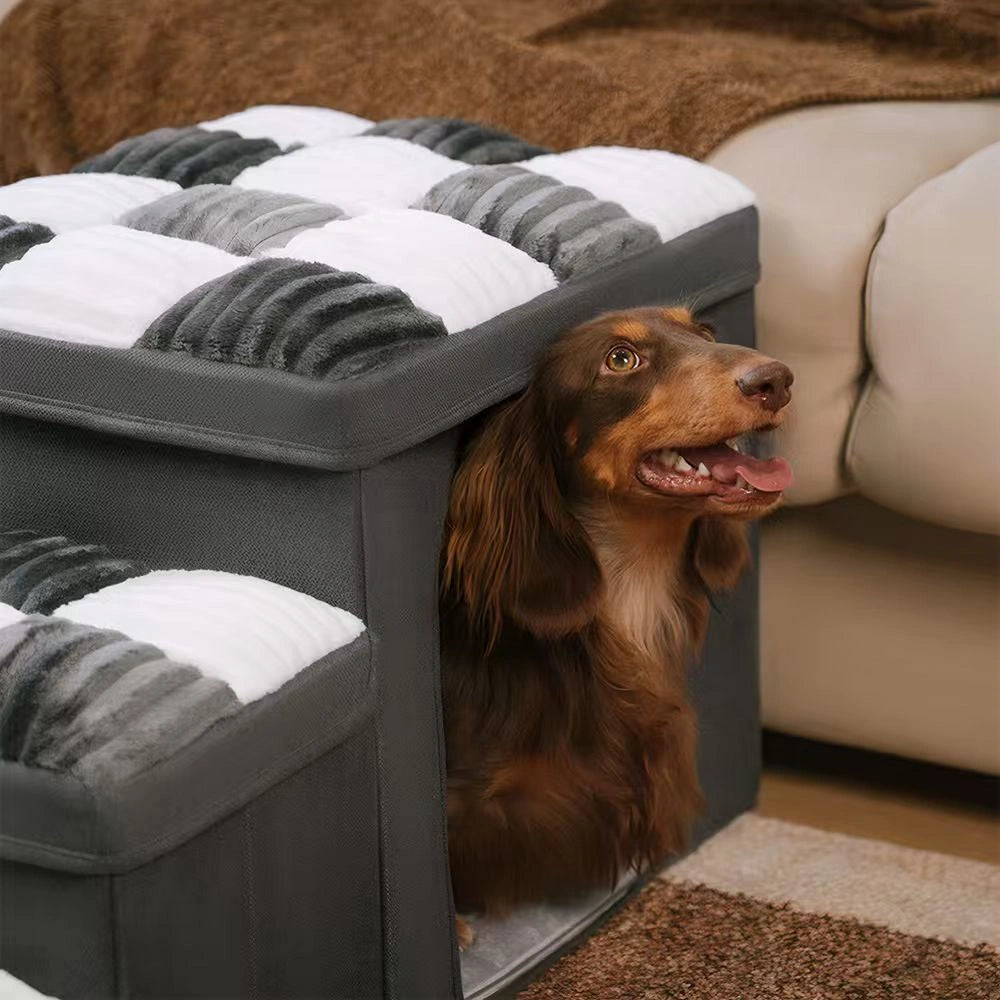 Multifunctional and Foldable Plaid Dog Stairs with Storage