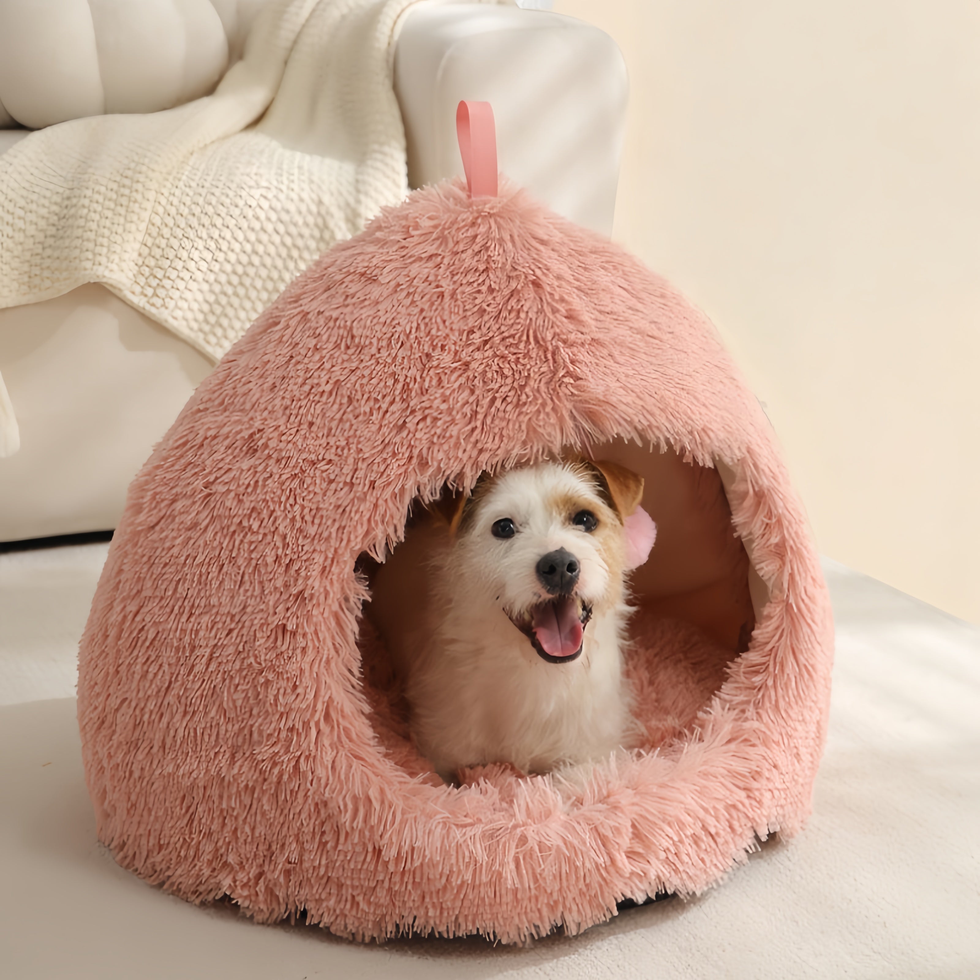 Long Plush Warm Hideaway Cat Cave Dog Bed