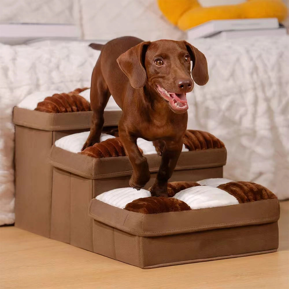 Multifunctional and Foldable Plaid Dog Stairs with Storage