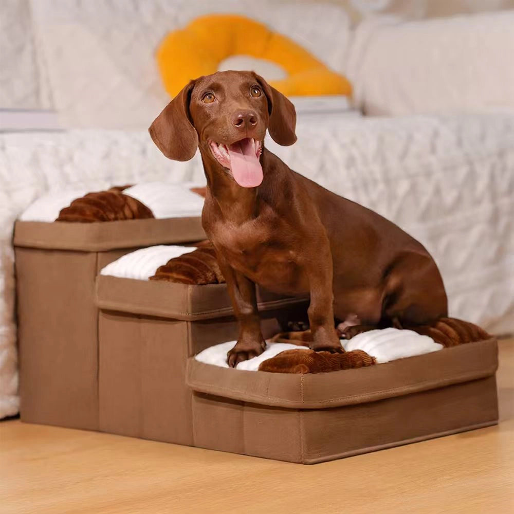 Multifunctional and Foldable Plaid Dog Stairs with Storage