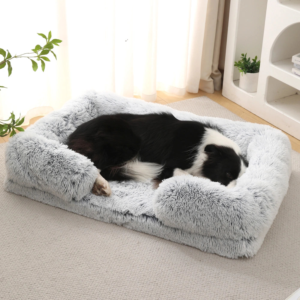 Long Plush Square Surround Support Pet Bloster Bed