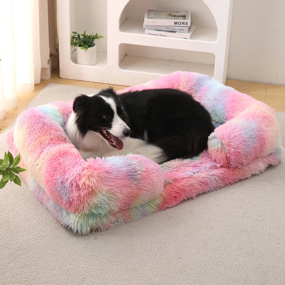 Long Plush Square Surround Support Pet Bloster Bed
