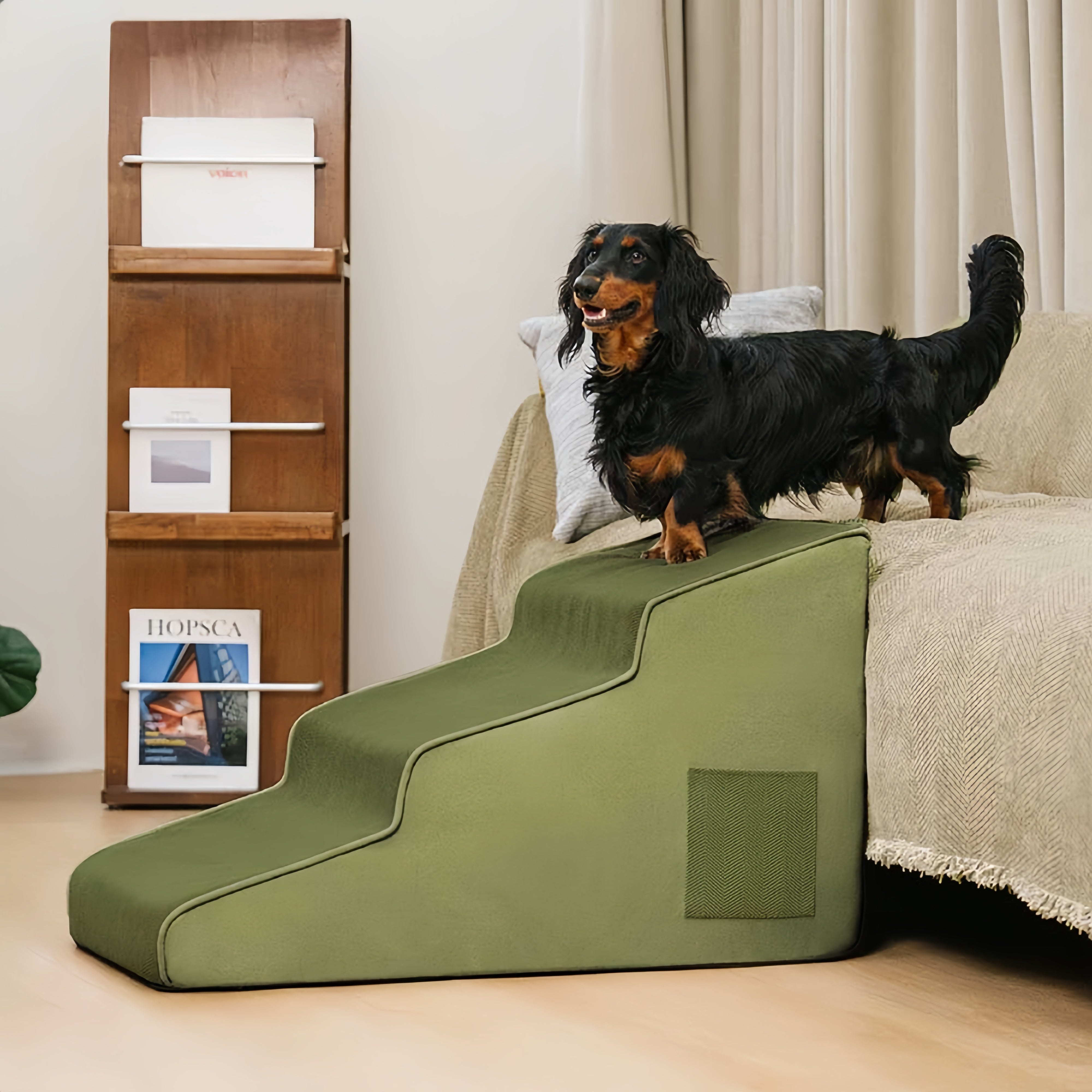 Joint Care Extra Wide Non-Slip High-Bounce Pet Stairs-Easy Climb Ramp