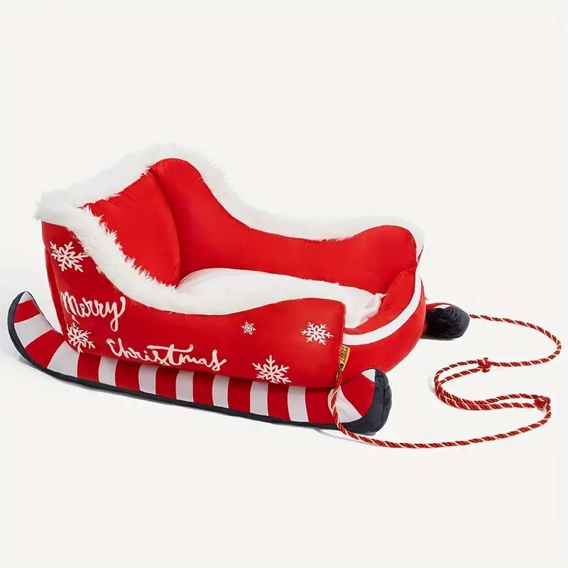Christmas Sleigh Cozy Dog Bed-Red