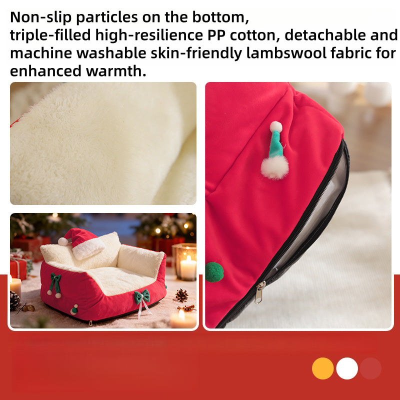 Christmas Cozy Pet Sofa Bed-Red