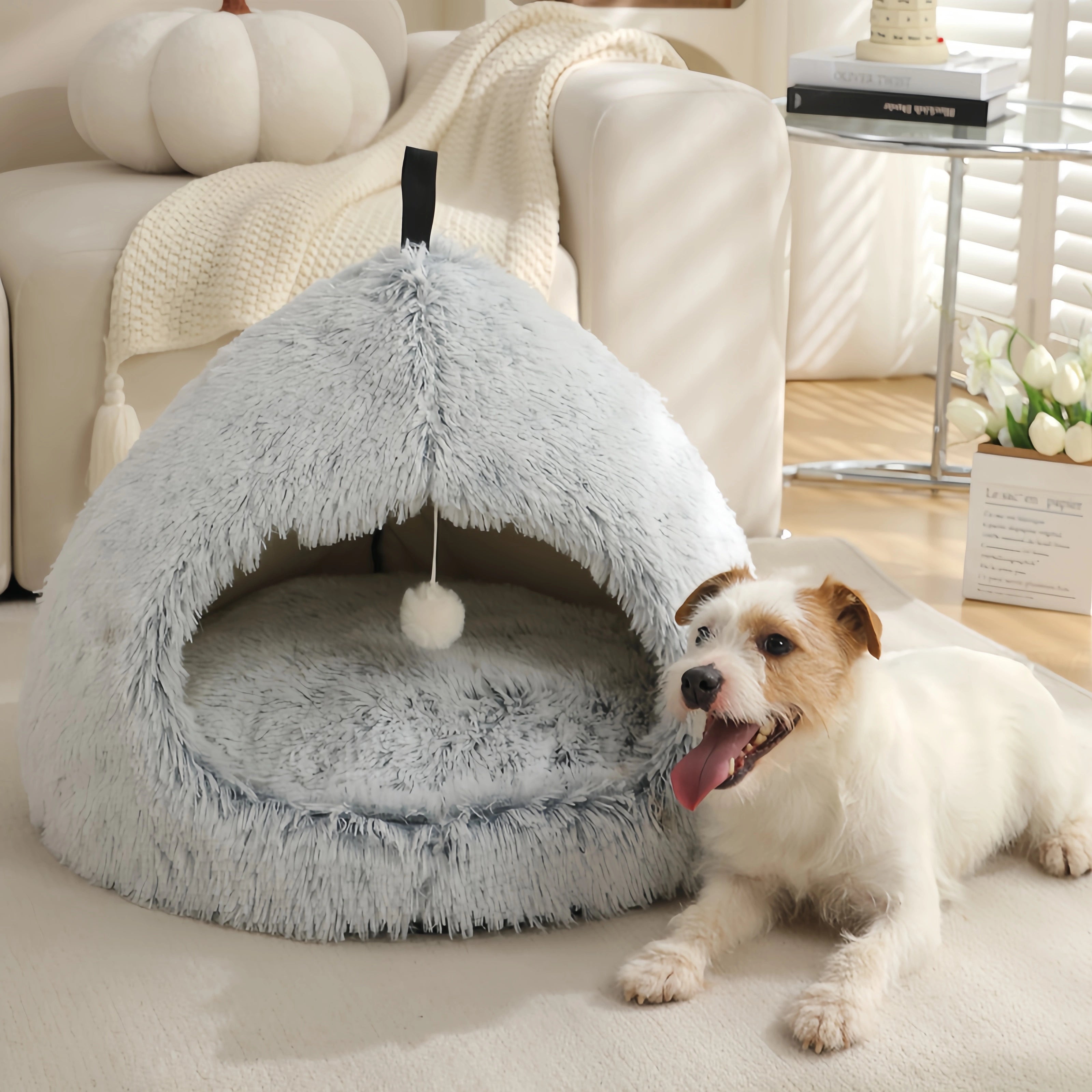 Long Plush Warm Hideaway Cat Cave Dog Bed