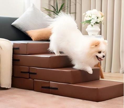 Waterproof PU Leather Multi-Tier Pet Stairs-Coffee