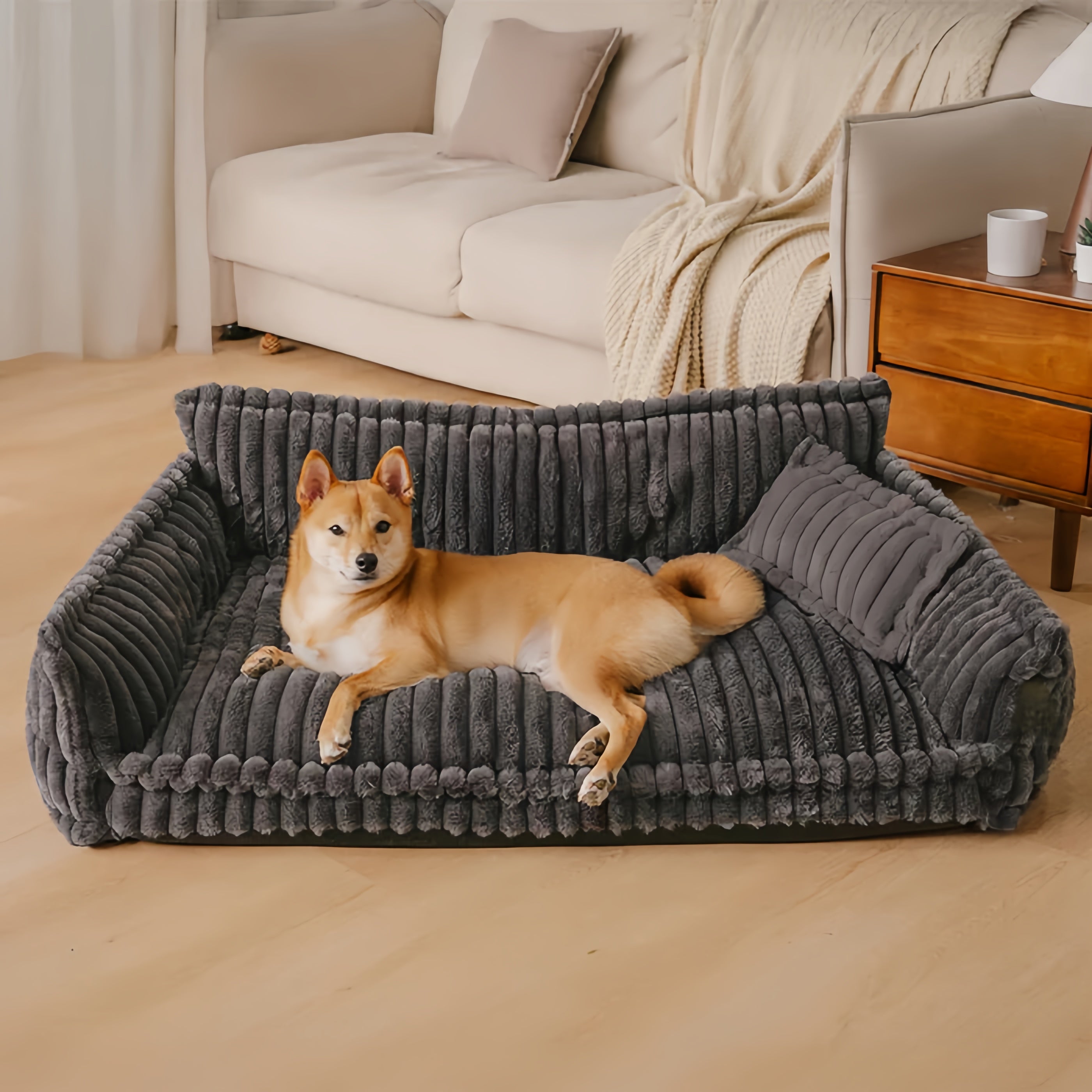 Fluffy Soft Orthopedic Dog Sofa Bed with Pillow