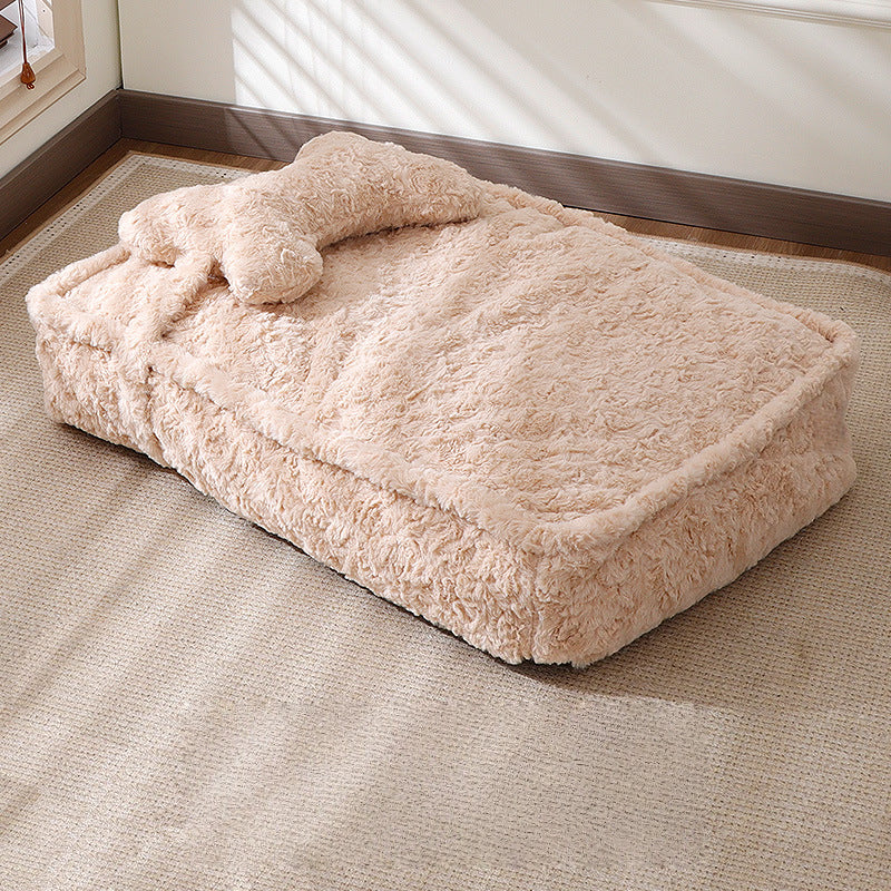 Faux Fur Square Pet Padding Bed with  Pillow