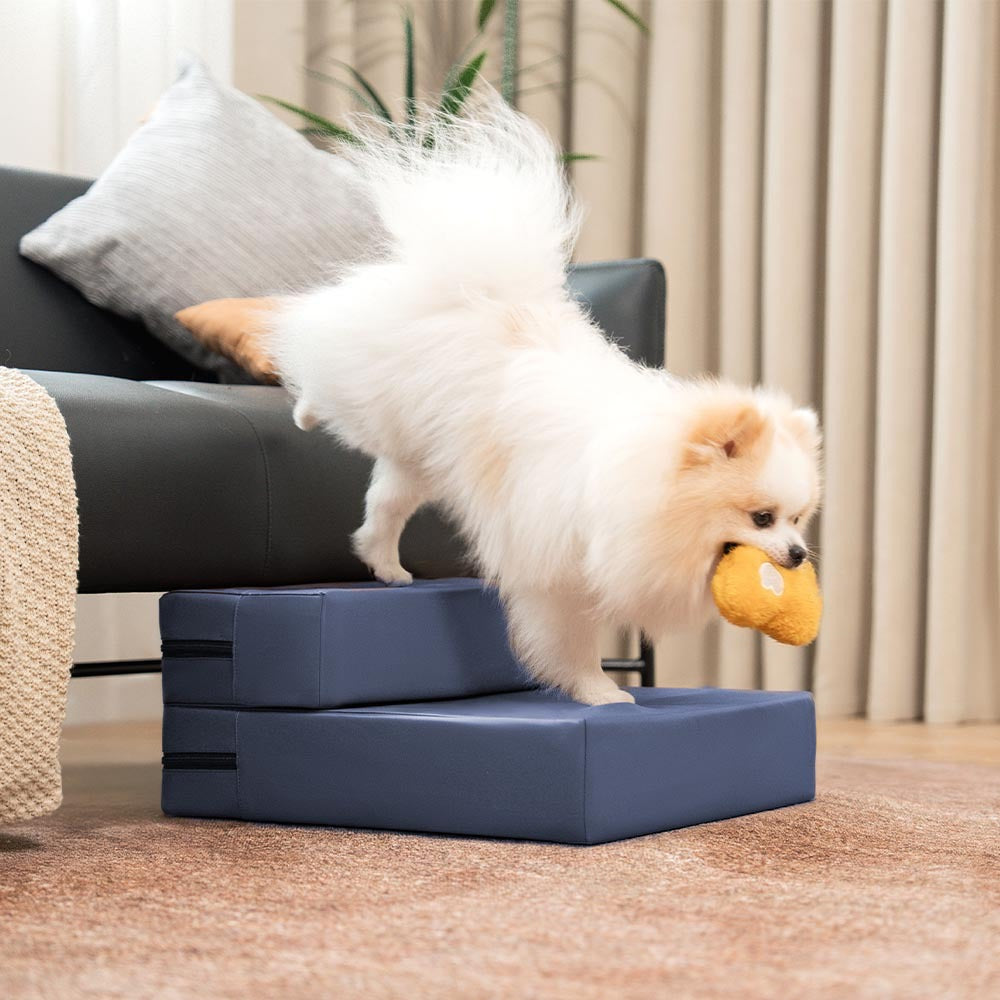 Waterproof PU Leather Multi-Tier Pet Stairs-Dark Blue