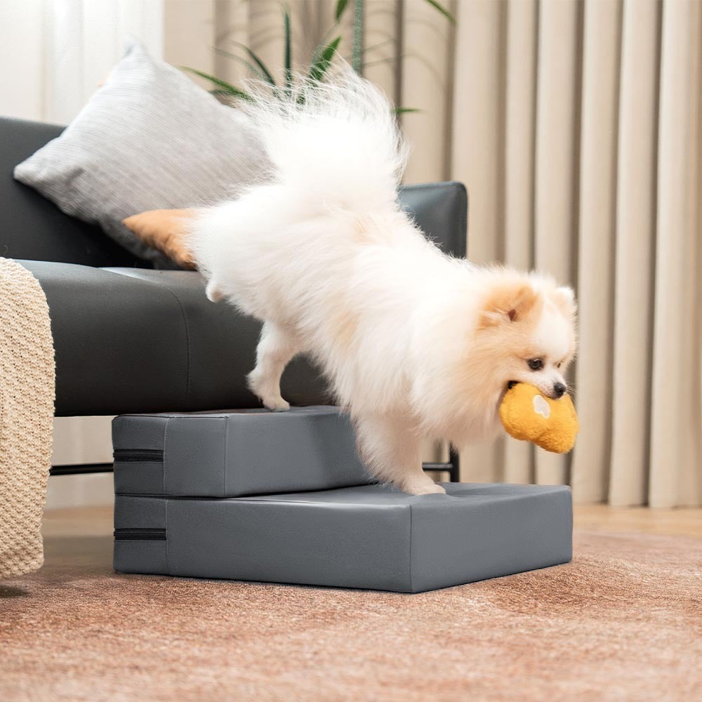 Waterproof PU Leather Multi-Tier Pet Stairs-Light Grey