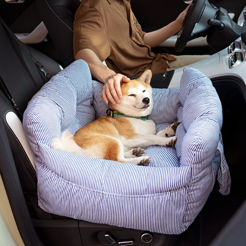 Blue Stripe Portable Dog Car Seat Bed
