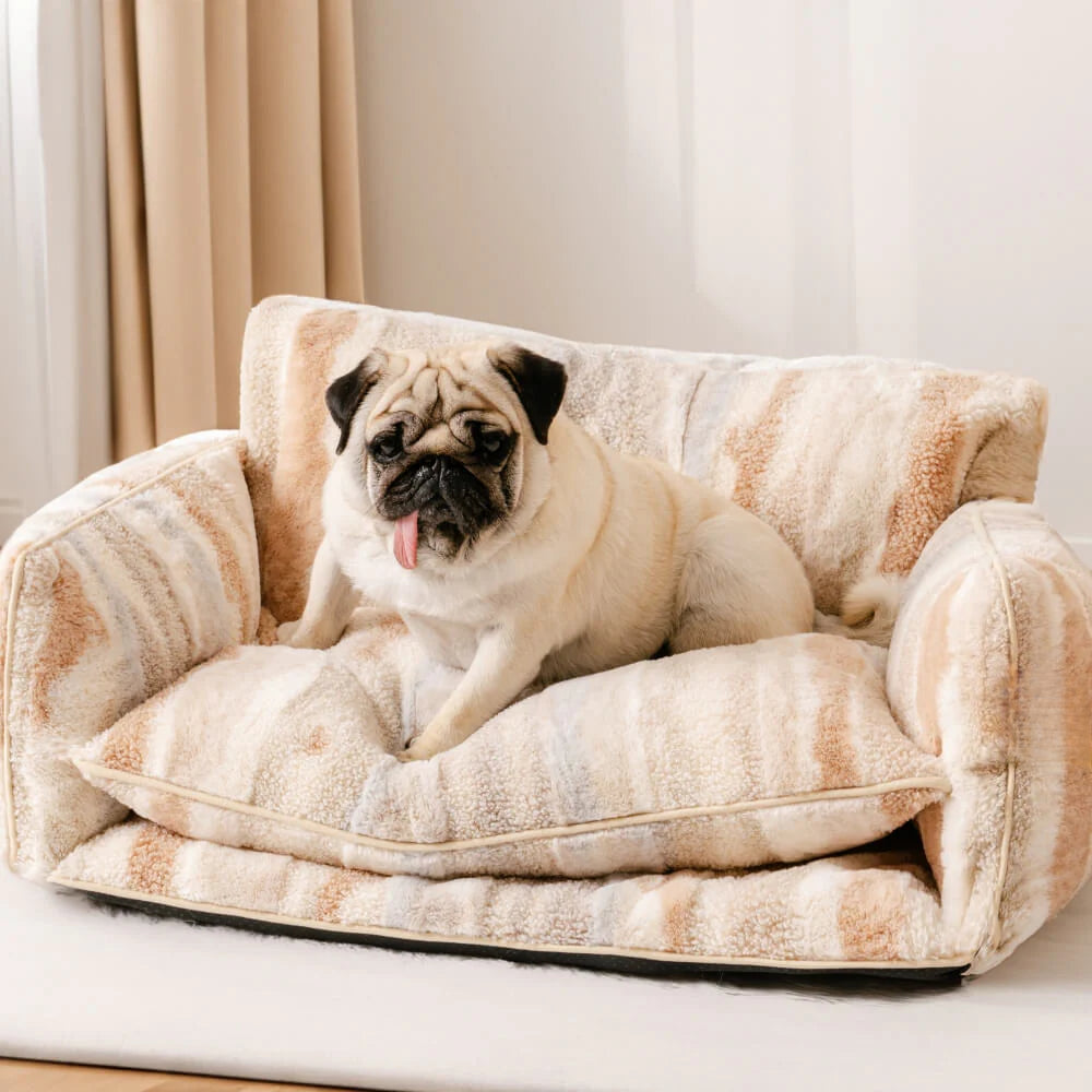 Beign & Brown Striped Faux Lambswool Pet Sofa Bed