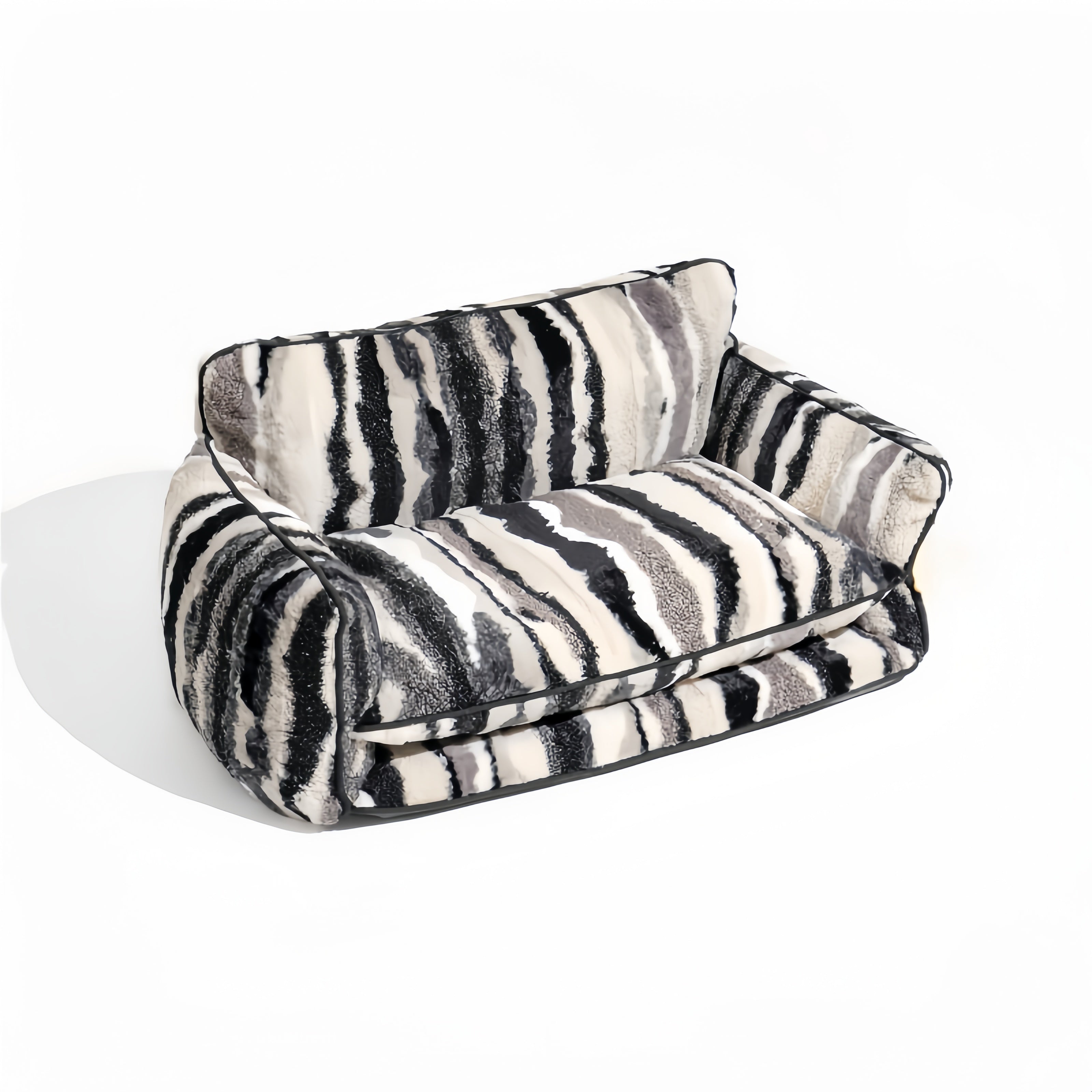 Black & White Striped Faux Lambswool Pet Sofa Bed