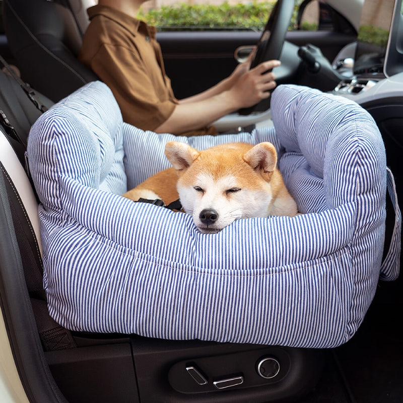 Blue Stripe Portable Dog Car Seat Bed