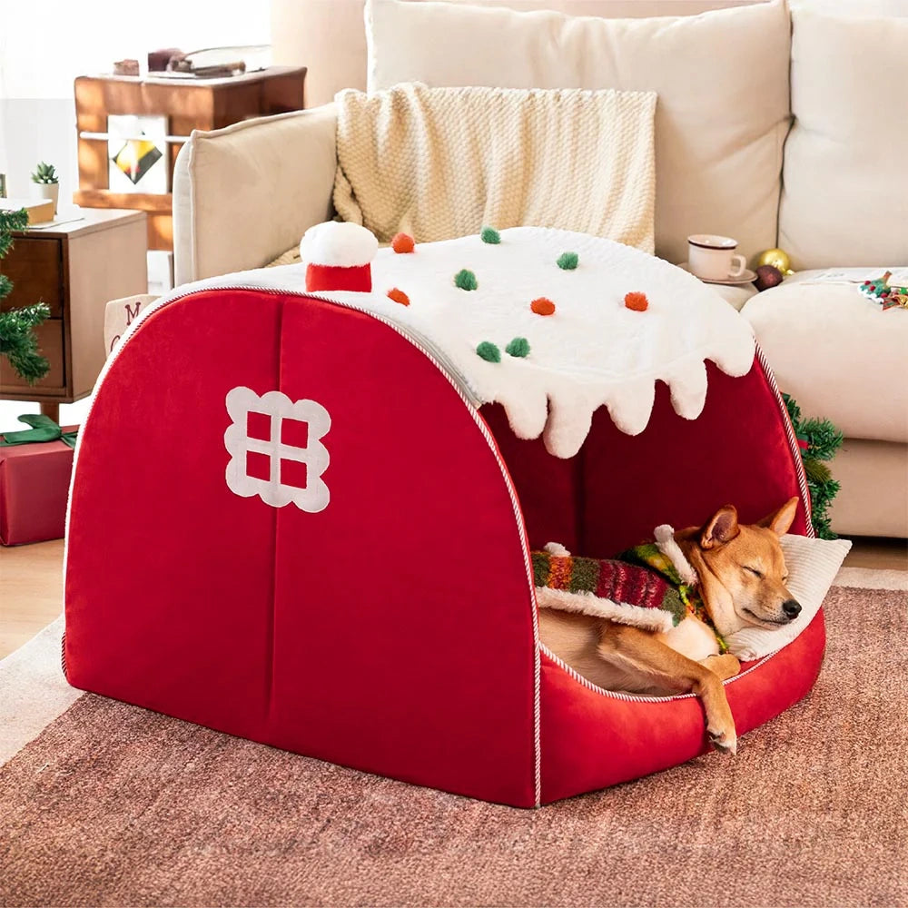 Christmas Snow House Orthopedic Dog Bed