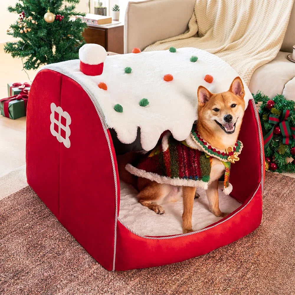 Christmas Snow House Orthopedic Dog Bed