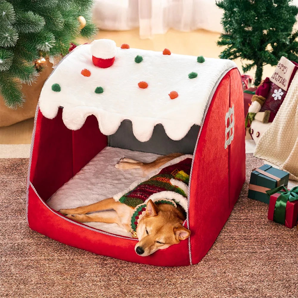 Christmas Snow House Orthopedic Dog Bed
