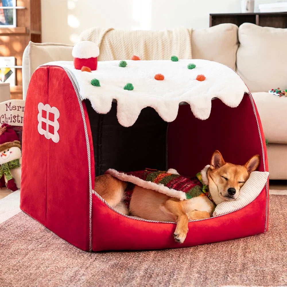 Christmas Snow House Orthopedic Dog Bed