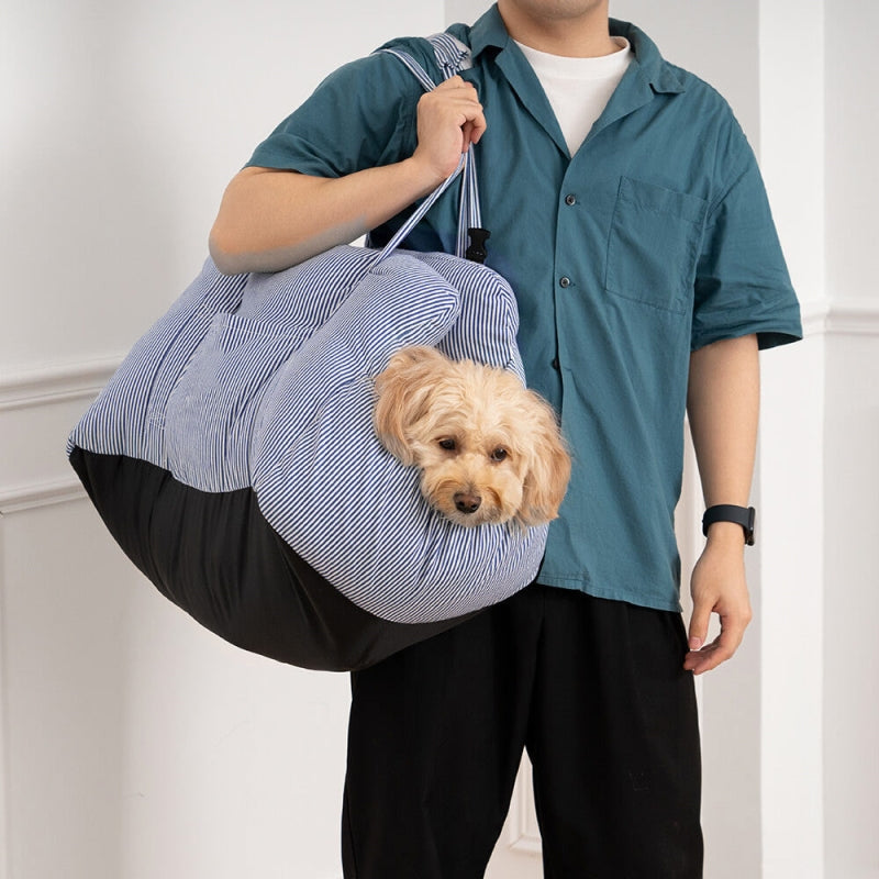 Blue Stripe Portable Dog Car Seat Bed
