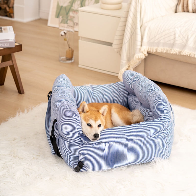 Blue Stripe Portable Dog Car Seat Bed