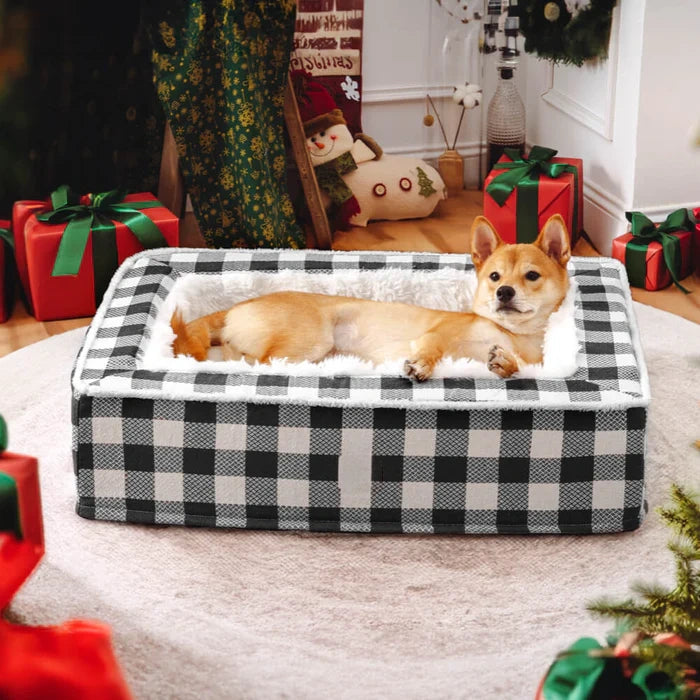 Christmas Cozy Dog Calming Bed-Black