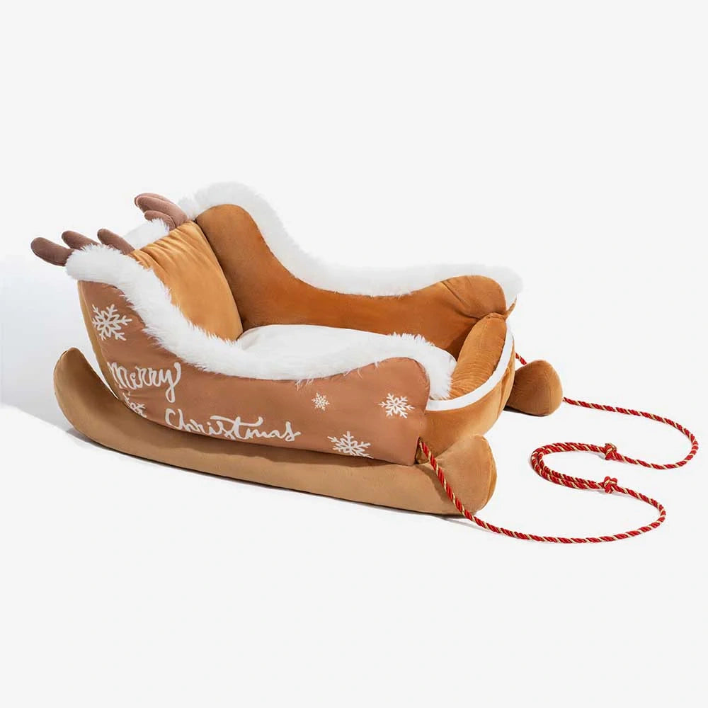Christmas Sleigh Cozy Dog Bed-Brown