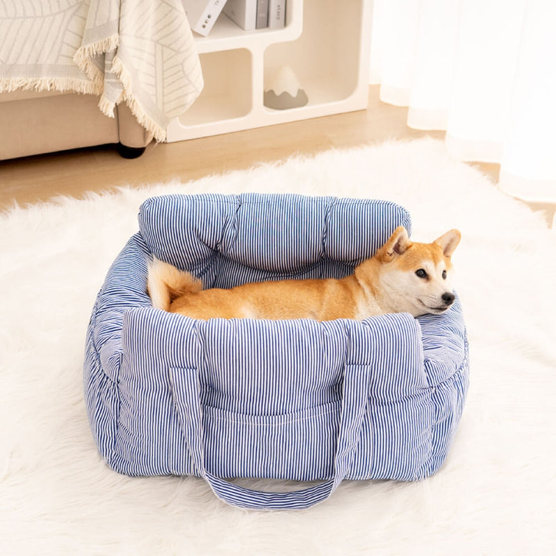 Blue Stripe Portable Dog Car Seat Bed