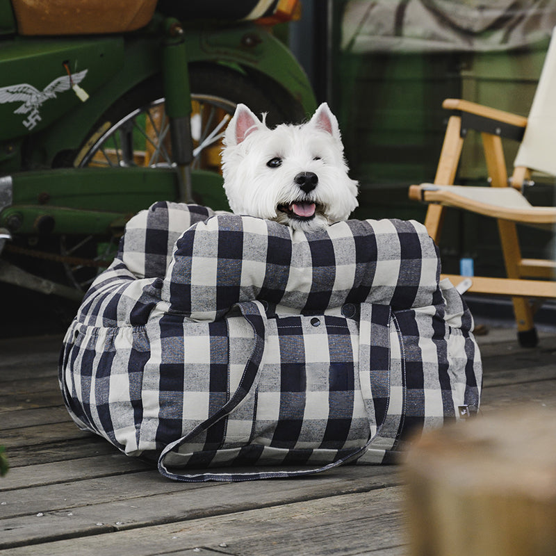 Plaid Portable Dog Car Seat Bed