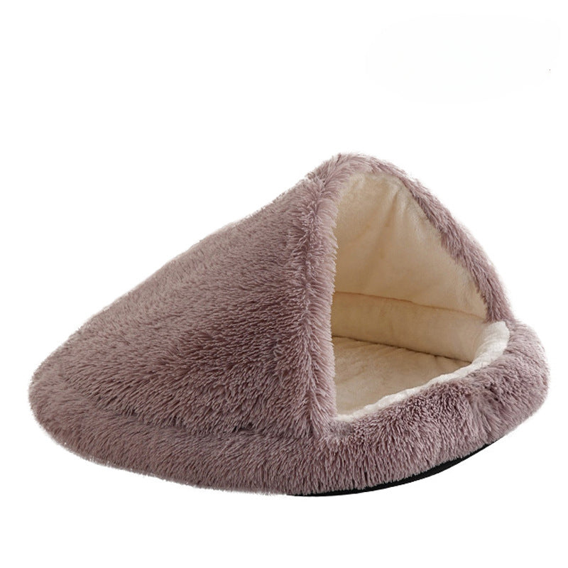 Furry Semi-Enclosed Dog Calming Bed-Brown