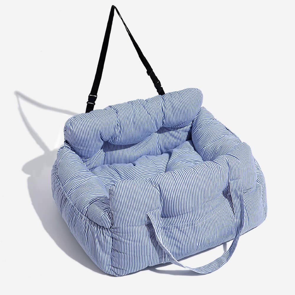 Blue Stripe Portable Dog Car Seat Bed
