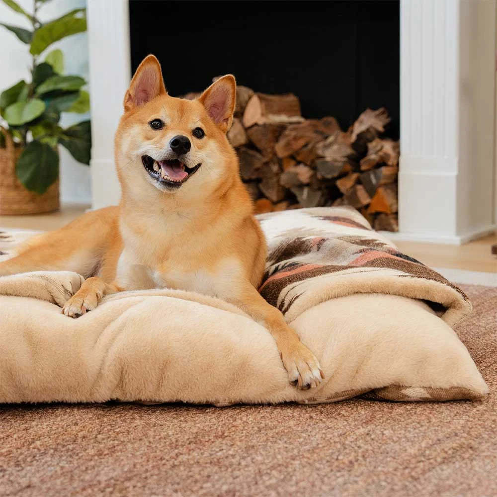 Beige Bohemian Calming Dog Bed