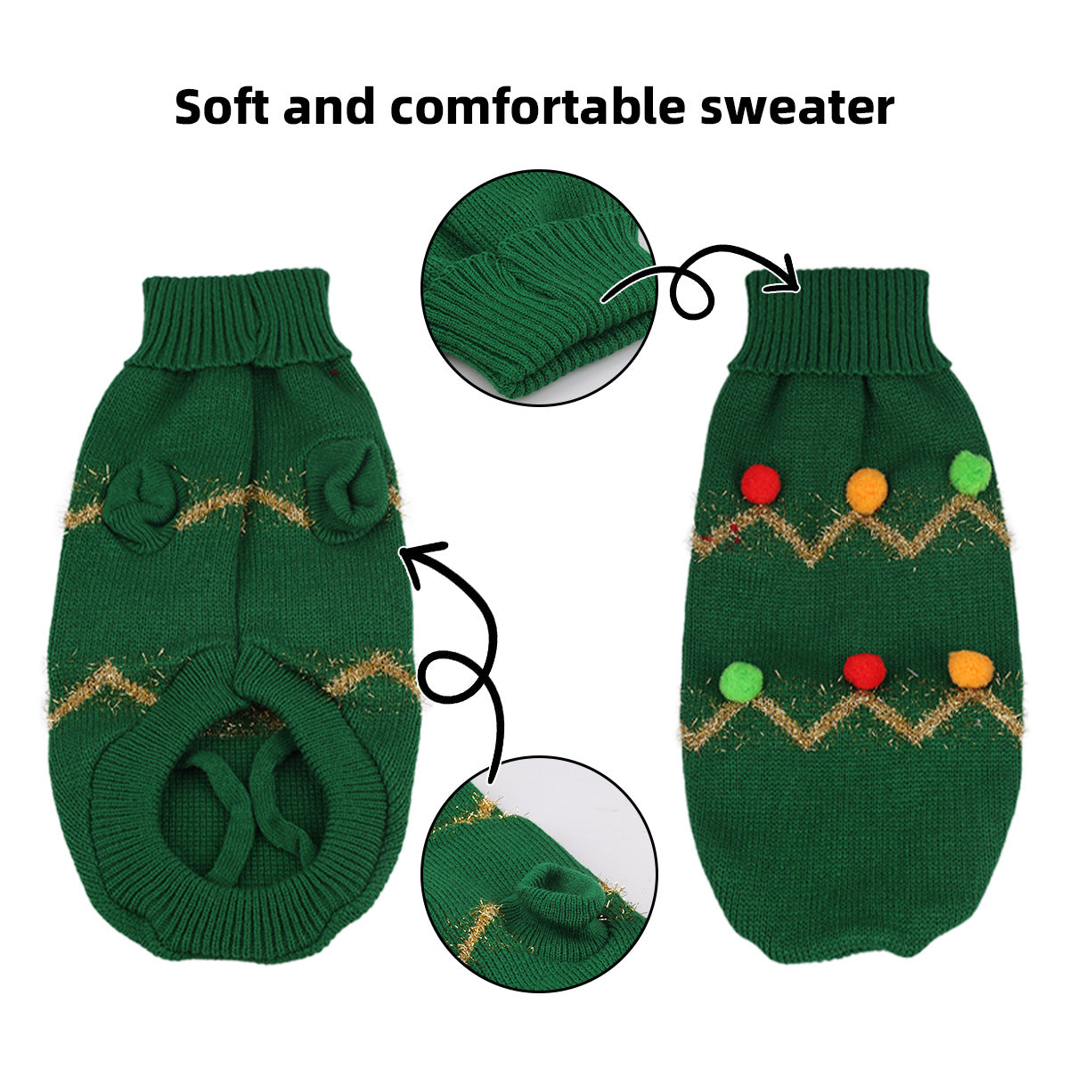 Christmas Dog Sweater with Colorful Pompoms-Green