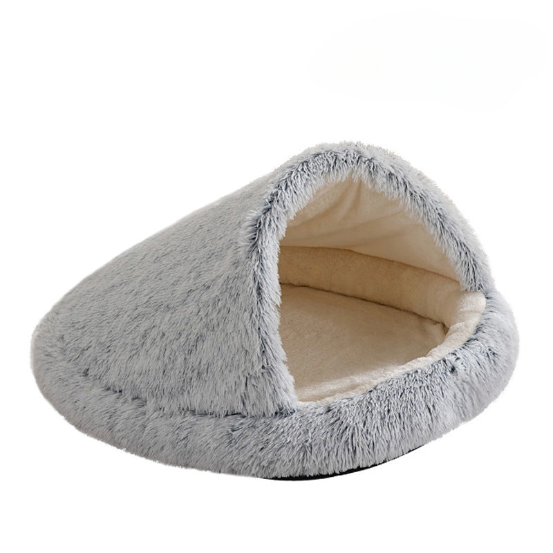 Furry Semi-Enclosed Dog Calming Bed-Grey