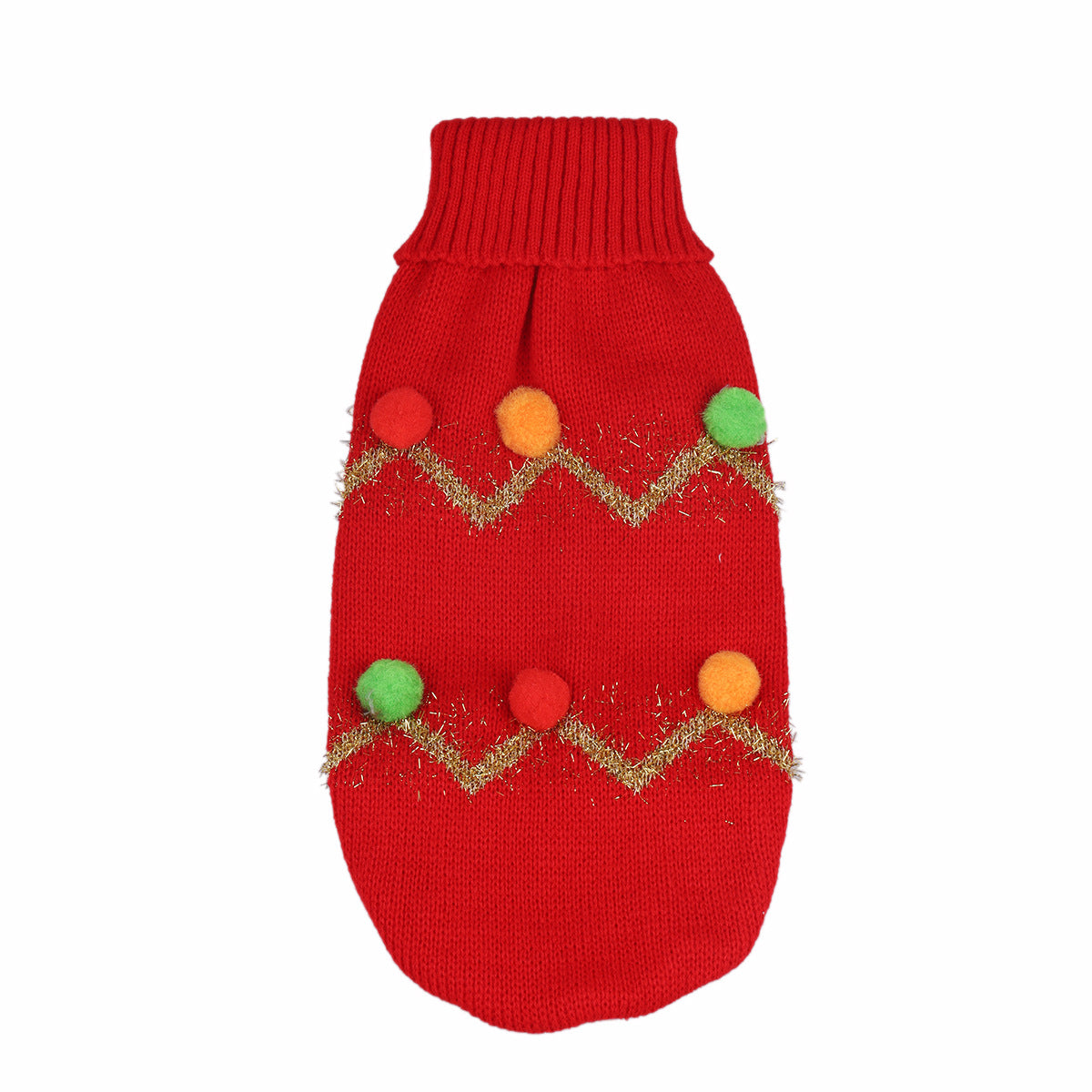 Christmas Dog Sweater with Colorful Pompoms-Red